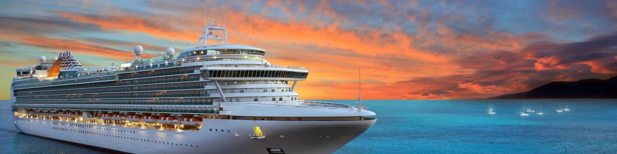 Luxury cruise ship sailing to port on sunrise cruise & port ship sailing