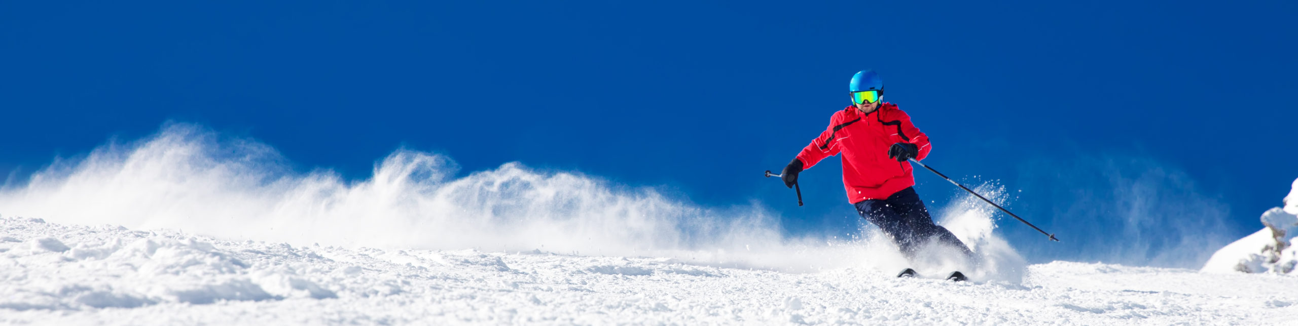 skiing on the slopes with fresh new powder snow